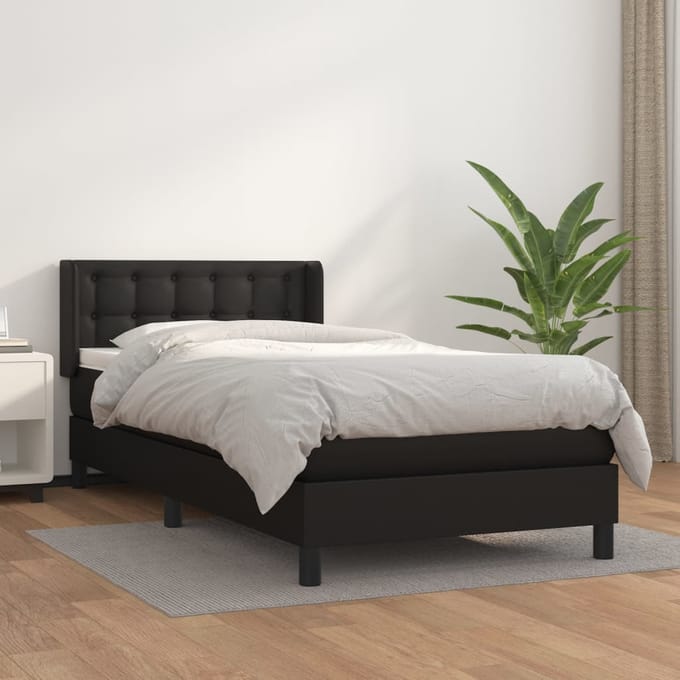 vidaXL - Boxspring - met - matras - kunstleer - zwart - 90x200 - cm