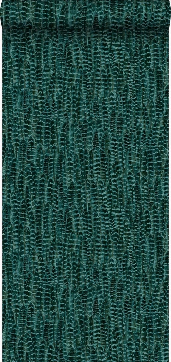 Origin Wallcoverings behang veren smaragd groen - 53 cm x 10.05 m - 347399