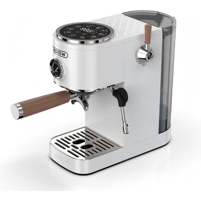 HiBREW H13 Semi-automatische Koffiemachine, Dubbel Boilersysteem met 20-Bar Pompdruk, Multifunctionele Zetmodi, Verstelbaar Lekbakje wit