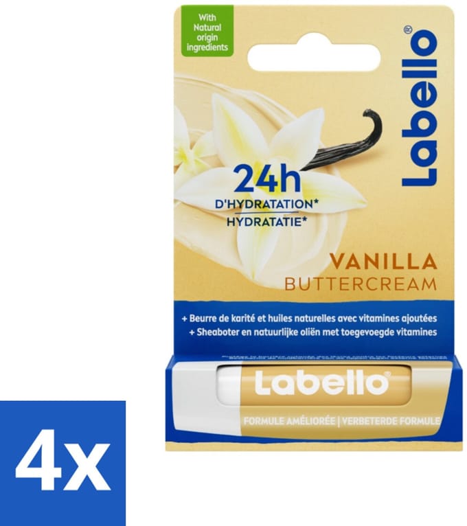 Labello Lippenbalsem Vanilla Buttercream 4.8 gr - Voordeelverpakking - 4 stuks