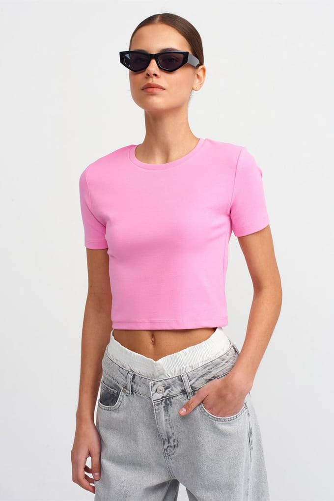 Dames Slim Fit Crop Crew Neck T-shirt