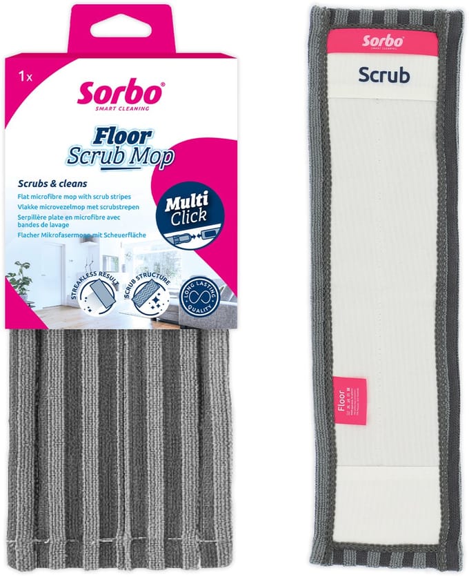 Sorbo Floor Scrub Mop - Microvezel Dweil met Scrubstrepen - Multi-Click Lijn - Zonder Steel