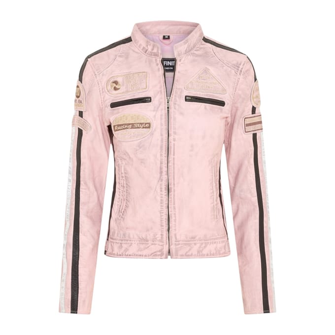 Dames Biker Racing Badges Roze Leren Jas-Eastleigh