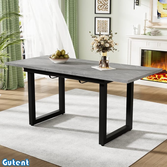 Gutent Uitschuifbare eettafel - l140/180 *W80*H75- industriele stijl - rechthoekig - MDF - Grijs+ Zwart
