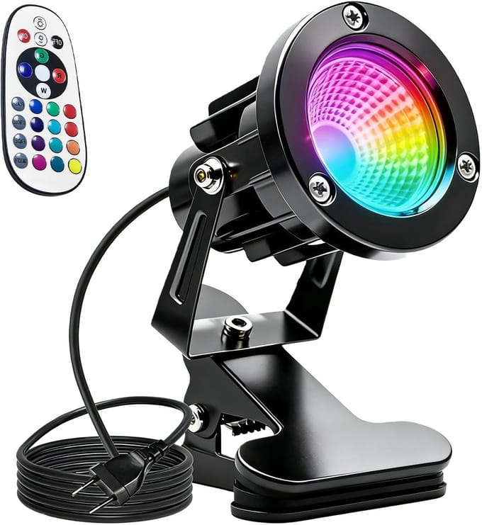 Led Schijnwerper - Klemspot Afstandsbediening - Accentverlichting Buiten - IP65 Waterdicht Aluminium - 6 Watt - Veelkleurig