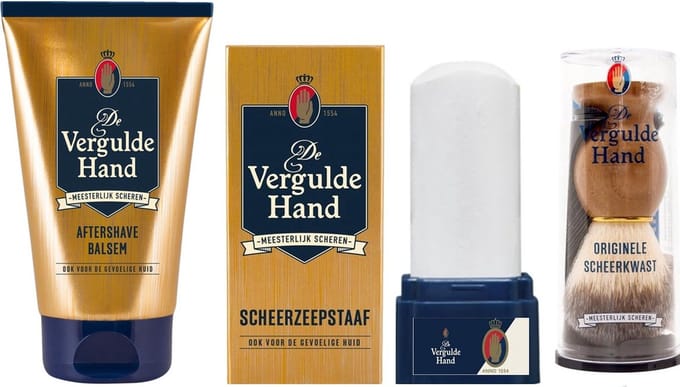 Vergulde Hand 3 Delige Set - After Shave Balsem & Orginele Scheerkwast & Scheerstaaf
