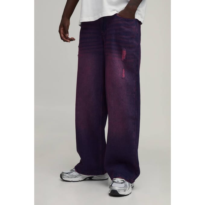 Roze Getinte Baggy Distressed Jeans | Pink | Size 36