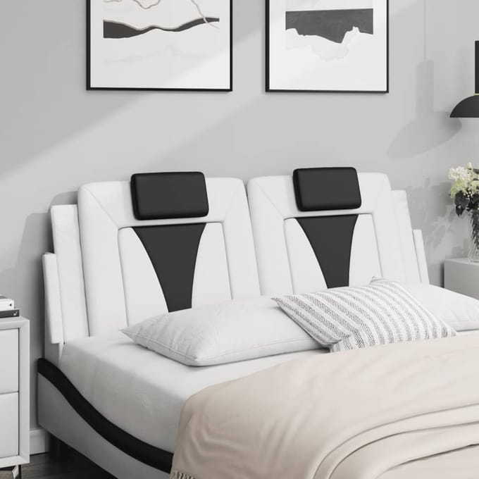 vidaXL - Hoofdbordkussen - "Viana" - 140 - cm - kunstleer - wit - en - zwart