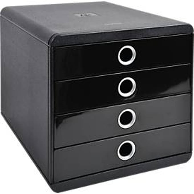 Ladebox POP-BOX zwart/zilver, 4 gesloten laden, A4/A4+/24x32 cm, geruisloos, veiligheidsstop