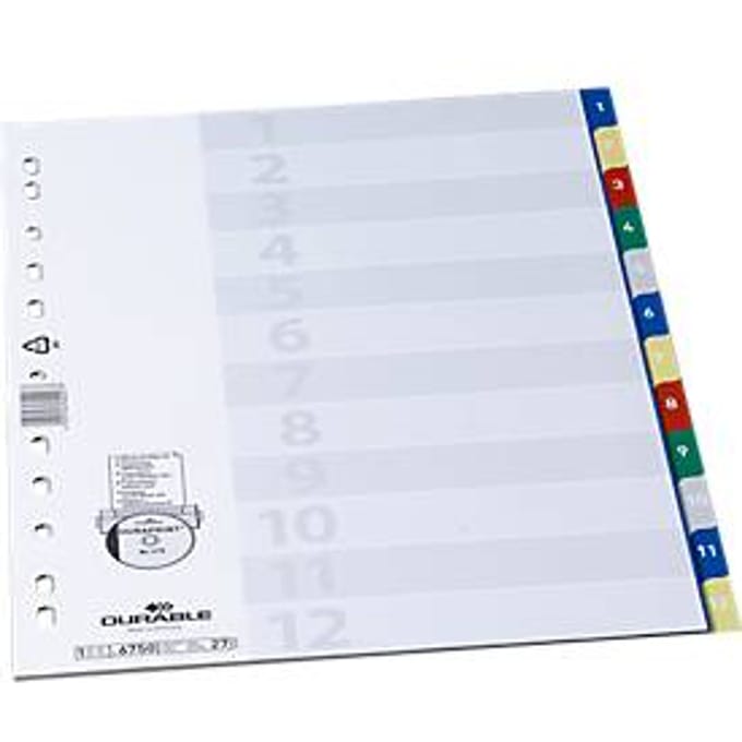 DURABLE Register 1-12 675027 DIN A4 PP farbig