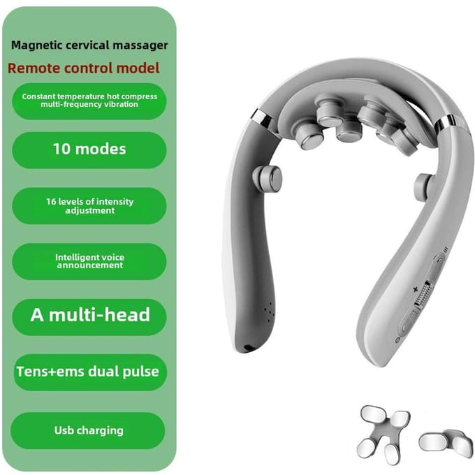 Nekmassager Elektrisch Microstroom Multi-Hoofd Vervangbaar Draadloos Kneed Shiatsu Verwarming Vibratie Cervicale Schouder Massager wit
