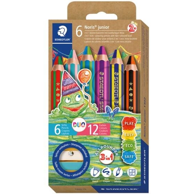 STAEDTLER Noris junior 3-in-1 Duo - 6 kleurpotloden met slijper