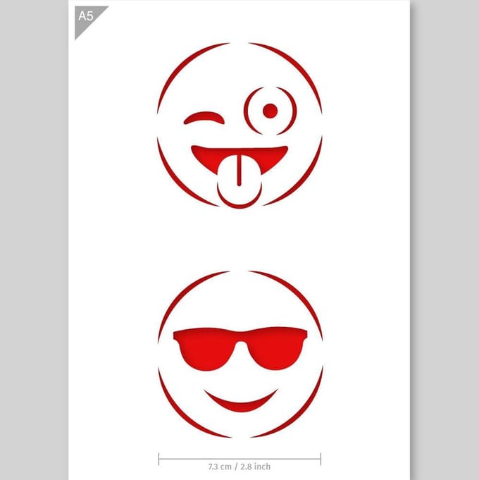 QBIX Emoji's Sjabloon A5 Formaat Kunststof - Diameter emoji is 7cm