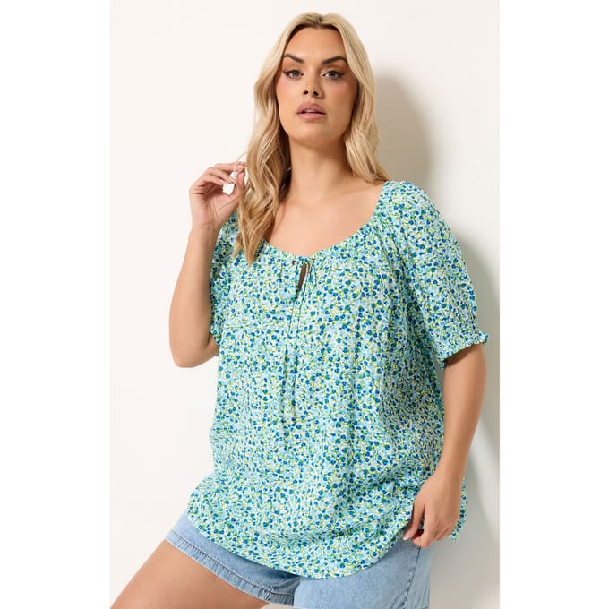 Yours Blauwe Top Met Bloemenprint Size 42