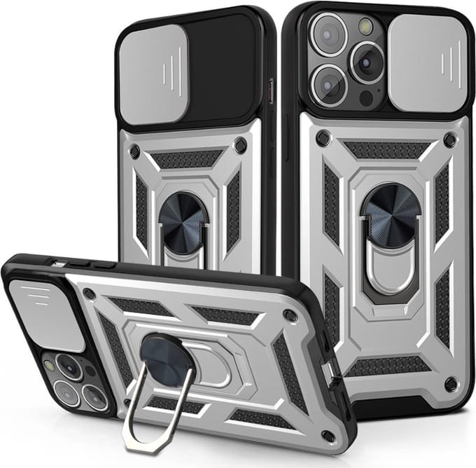 Hoesje geschikt voor iPhone 16 Plus - Backcover - Rugged Armor - Camerabescherming - Extra valbescherming - TPU - Zilver