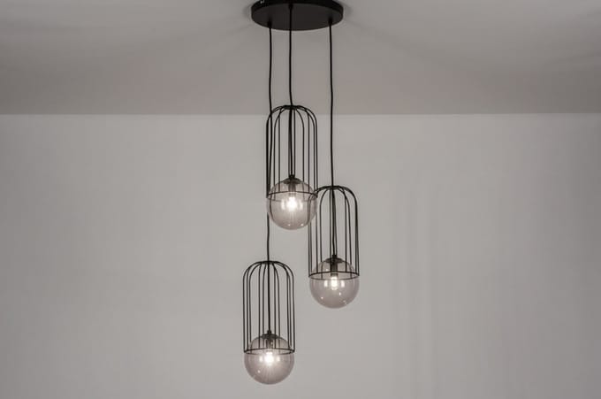 Lumidora Hanglamp 74045 - NINO - 3 Lichts - G9 - Zwart - Grijs - Metaal - ⌀ 40 cm