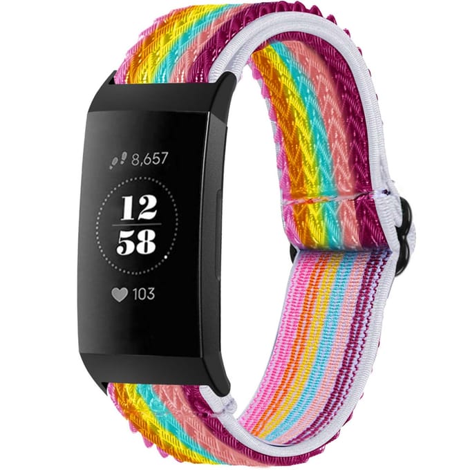 Elastisch nylon bandje - Geschikt voor Fitbit Charge 3/ Charge 4 - Rainbow