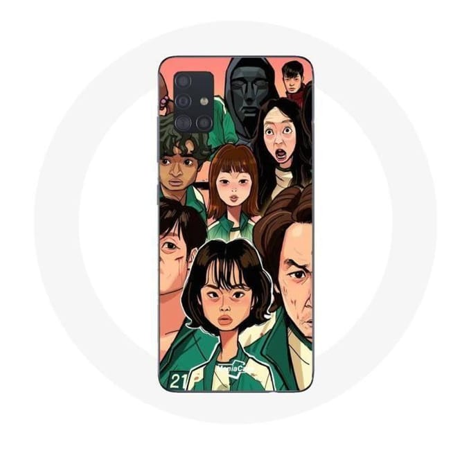 Coque - Samsung - Galaxy A51 - Rigide - Blanc - Squid Game Affiche personnages Fanart
