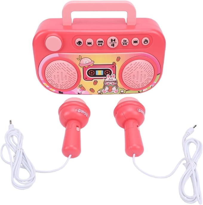 Kinder Microfoon Speaker - Karaoke Machine - Meezingen met Muziek - Draagbaar met Handvat - 24 cm Lengte - Roze