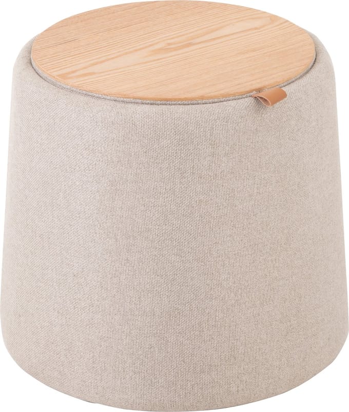 J-Line poef/bijzettafel Rond - textiel/hout - beige