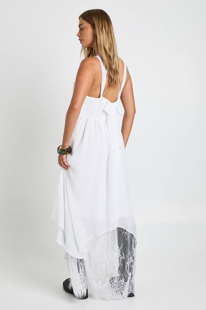 boohoo Dames Chiffon Kant Mix Halterneck Maxi Jurk | Ivoor | Maat: 36