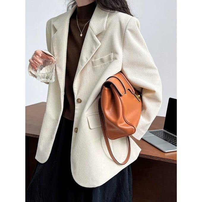 Corduroy colbert voor dames Design Niche Winter Relaxed Retro Casual pak L gray