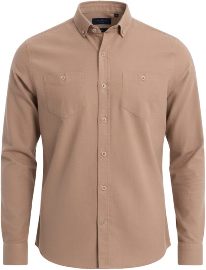 OMBRE Overhemd - Regular Fit - Linnen - Lange Mouw Koffie M