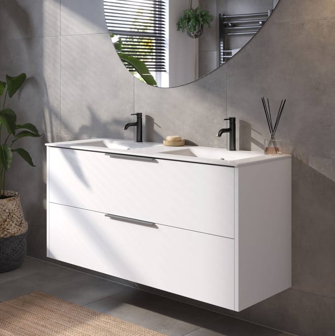 Saqu Lima Badkamermeubel Set - 121x51 cm - Voorgemonteerd - Wit - Wastafelmeubel - Badmeubel