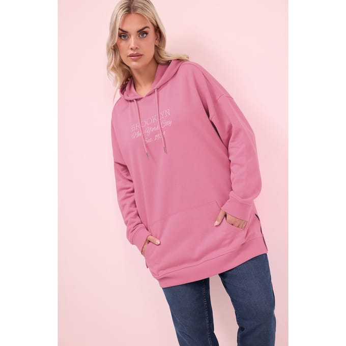 Yours Roze Geborduurde 'Brooklyn' Hoodie Size 42