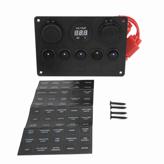 12 24V Schakelaar Paneel Rond 5 Posities Schakelaar Dubbele USB Autolader Oververhitting Bescherming Gebruik Boot Schakelaar Paneel black