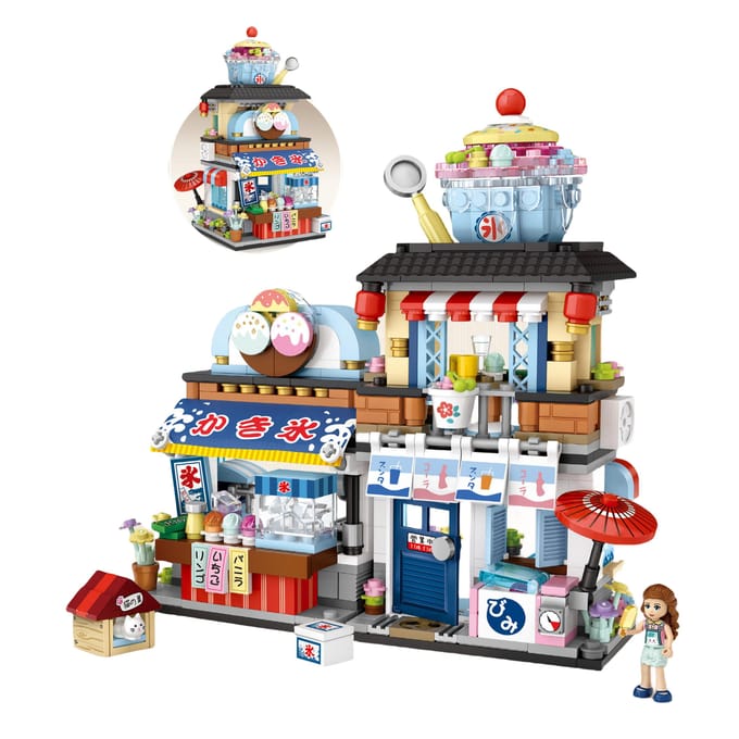LOZ Japanse Mini Blok Straatbeeld Vouwbaar Voedsel Octopus Barbecue IJs Winkel Assemblage Constructie Speelgoed Kerstcadeau NO BOX black