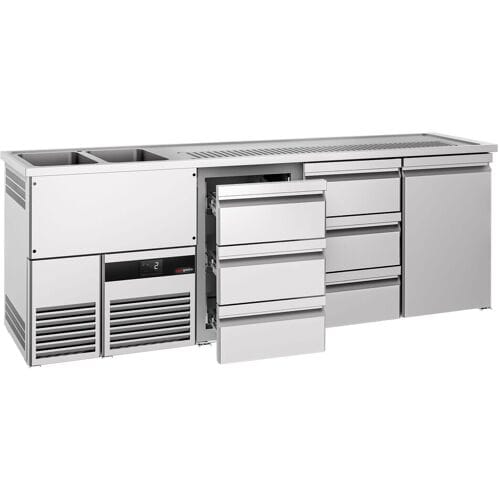 GGM Gastro Biertheke PREMIUM - 2500x700mm - 1 Tür & 6 Schubladen Zilver