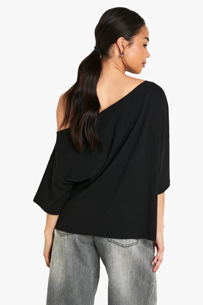 boohoo Dames Oversized schouderloos T-shirt | Zwart | Maat: 42