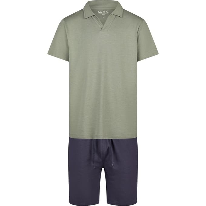 Phil & Co Heren Korte Pyjama Set Shortama Badstof Groen/Blauw - Maat M