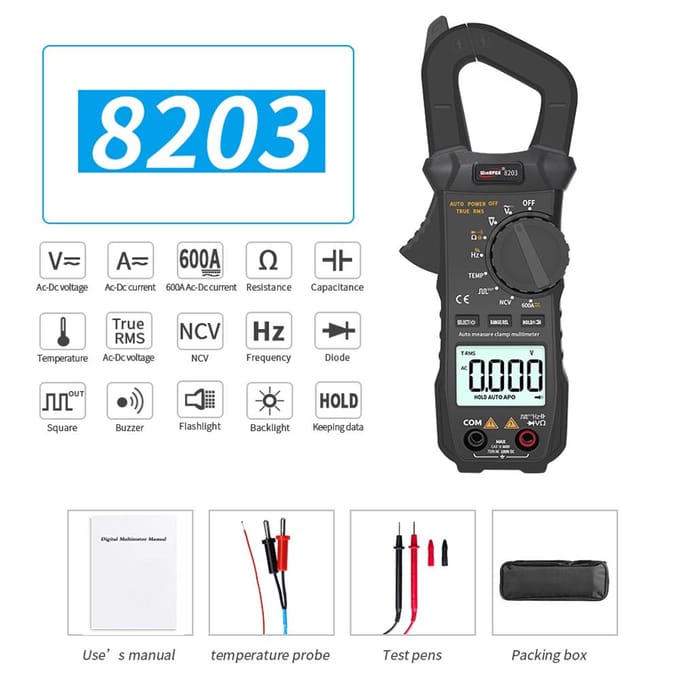 WinAPEX draagbare zakmultimeter 6000 telt True RMS digitale stroomtang 8203