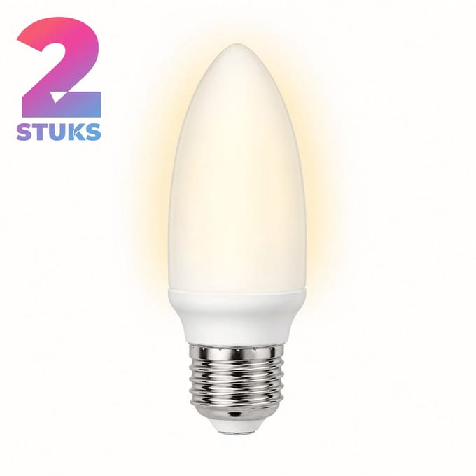 2x Kaarslamp Spaarlamp E27 - 7W - Daglicht (6400K) - 420 lm - 10 jaar - Niet Dimbaar