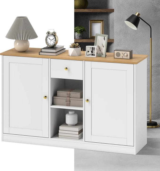 Keukeneiland - Keukenkast - Dressoir - Organizer - Kasten - Houten Werkblad - Lade - Wit
