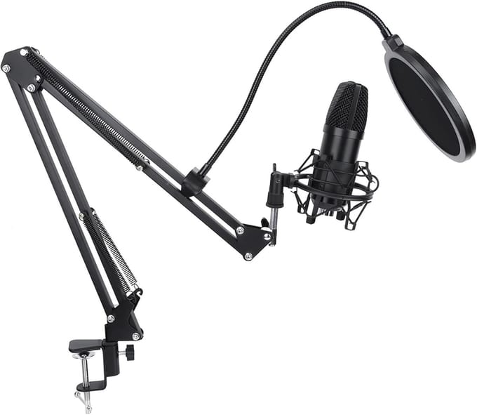 Condensator Microfoon Set - Studio Microfoon - Streaming Podcasting - Cardioïde Opnamepatroon - 96 kHz Samplefrequentie - Zwart