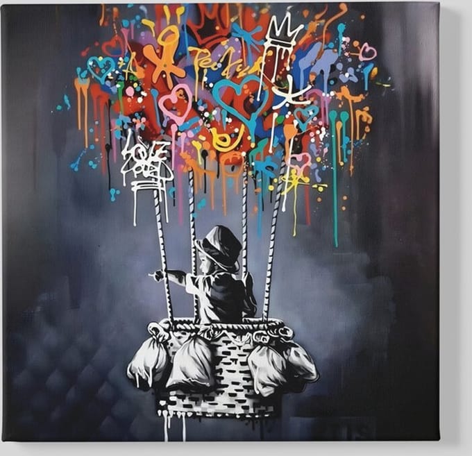 Vierkant Canvas Schilderij - Balloon - Graffiti - 40x40x2 cm