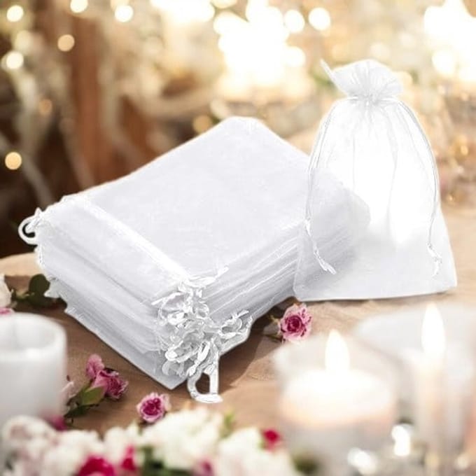 50 x Organza zakjes wit 7 x 9 cm