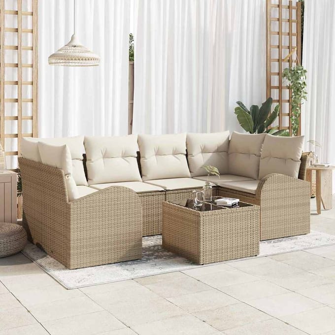 vidaXL - Tuinbank - Set - 7 - st - Beige - poly - rattan