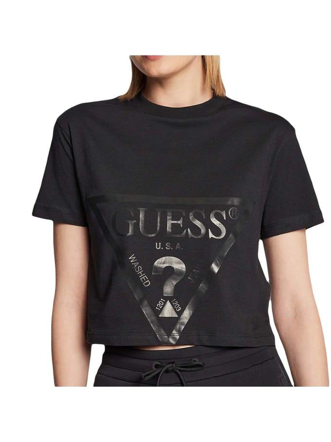 Guess dames T-shirt met klassiek logo en driehoekige print