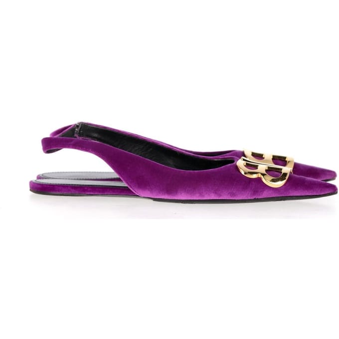 Balenciaga BB Knife Slingback Flats in Paarse Fluwelen