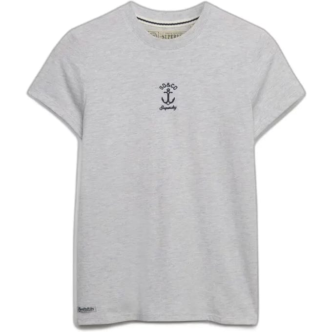 Superdry Heritage Nautical Motif T-shirt Slanke Pasvorm Light Grey Grootte: 42