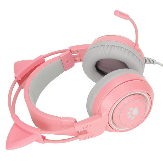 SYG25 Kattenoren Gaming Headset USB+3.5mm Plug Gaming Koptelefoon Ondersteunt Volumeaanpassing Microfoon roze