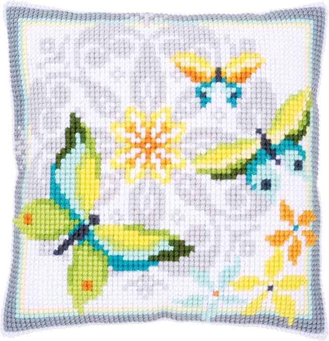 Kruissteekkussen kit Vlinders met bloemen - Vervaco - PN-0163898
