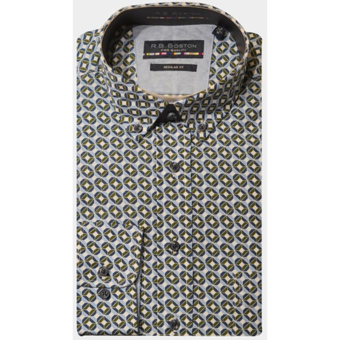 Bos Bright Blue R.b. boston casual hemd lange mouw regular fit cotton 427670/705
