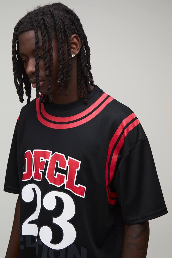 Oversized Boxy Mesh OFCL 23 Printed T-Shirt | Black | Size XS