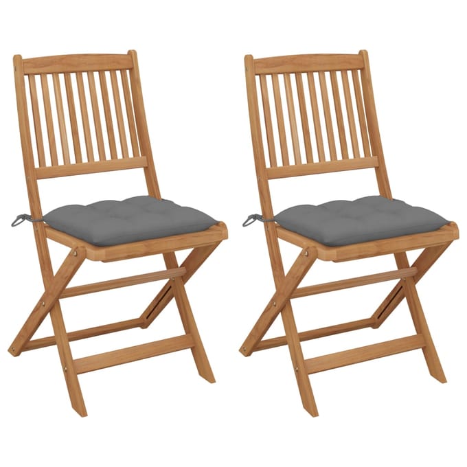 vidaXL - Set - van - 2 - klapstoelen - met - kussens, - gemaakt - van - massief - acaciahout.