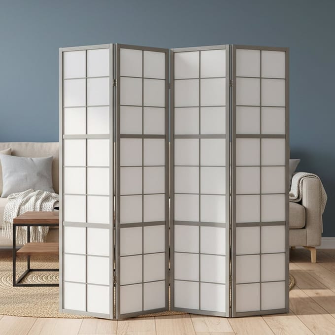Homestyle4u Kamerscherm 4 panelen - 4-delig - Shoji - Grijs